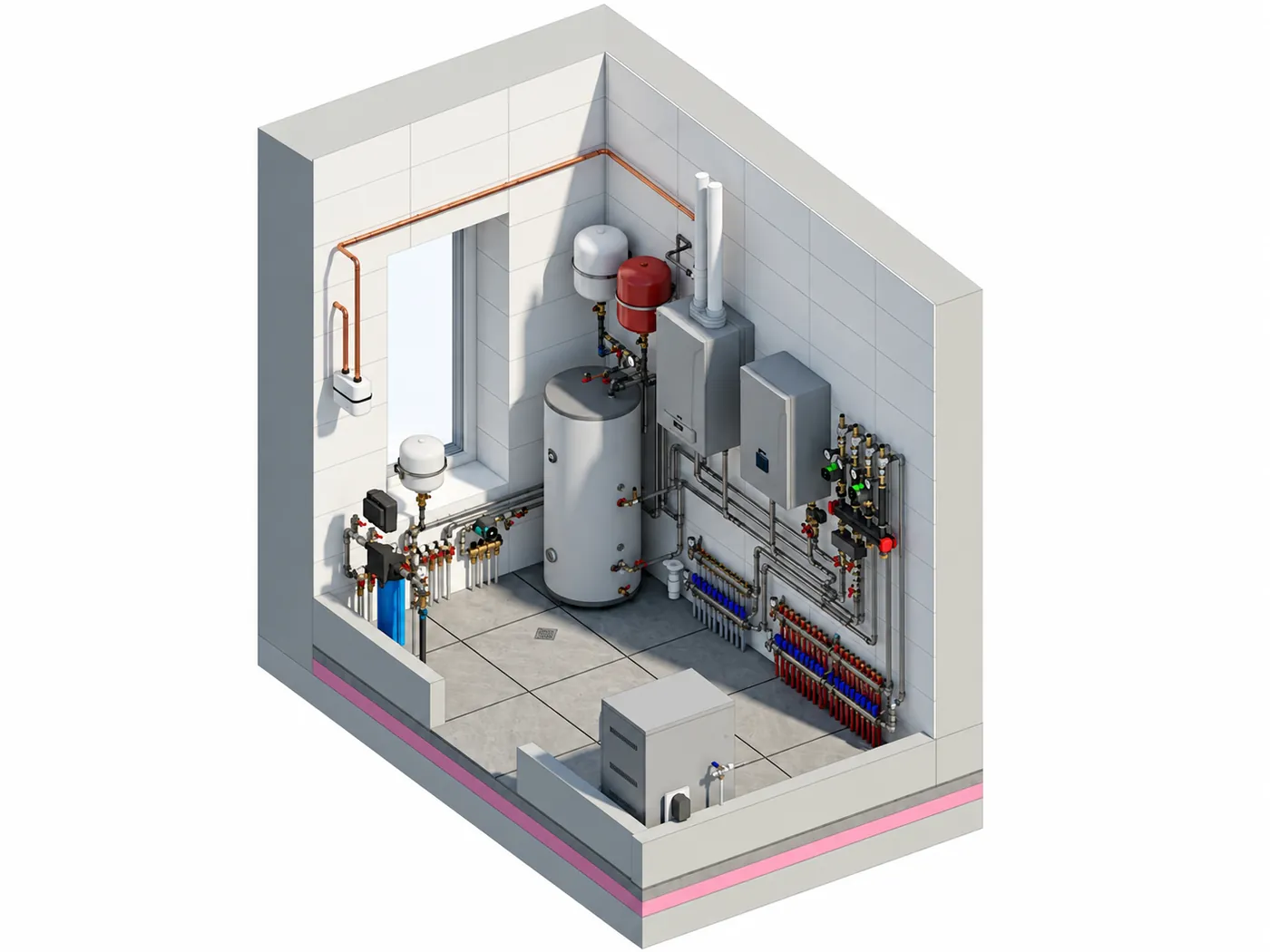 3D-модель котельной частного дома в разрезе